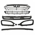 Hecasa Front Upper Lower Grille W Fog Light Bezels Skid Plate Grill Molding Compatible With 2013-2016 Hyundai Santa Fe Sport
