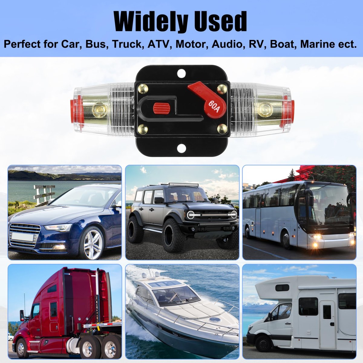 12v Car Protection Stereo Switch Fuse Holders Inline Circuit Breaker Reset Holder 60a 60 Amp For Audio