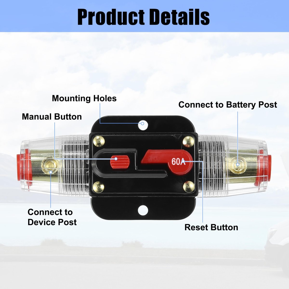 12v Car Protection Stereo Switch Fuse Holders Inline Circuit Breaker Reset Holder 60a 60 Amp For Audio