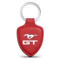 Ford Mustang Gt Red Shield-shape Style Genuine Leather Key Chain Official Licensed 