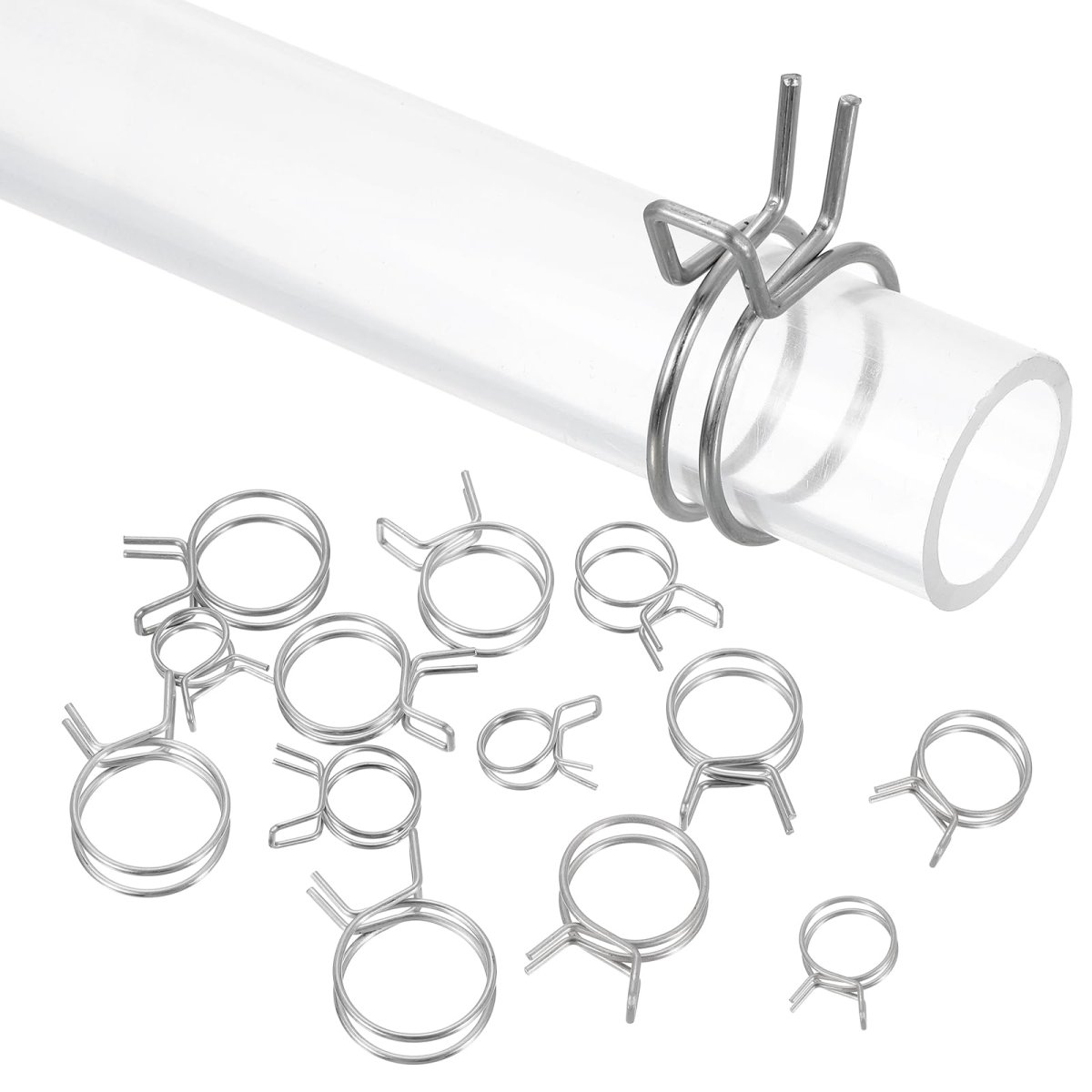 50pcs 15mm 0 59inch Inner Dia Double Wire Spring Hose Clamp Stainless Steel Adjustable Clips For Fuel Line Silicone Tube Water