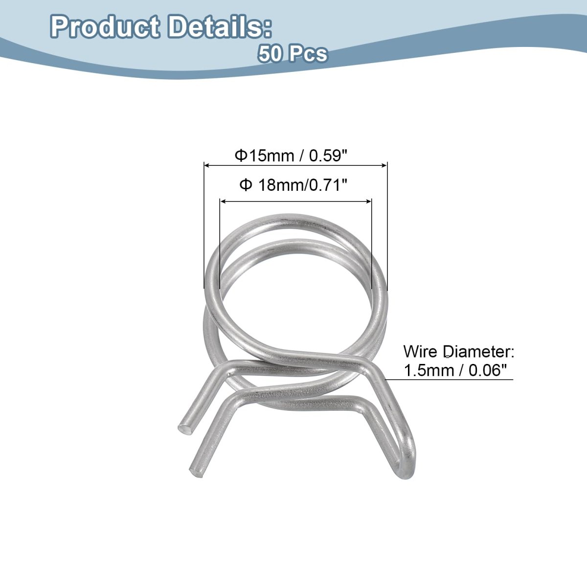 50pcs 15mm 0 59inch Inner Dia Double Wire Spring Hose Clamp Stainless Steel Adjustable Clips For Fuel Line Silicone Tube Water