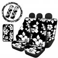 Pensura Hawaiian Flower Hibiscus Seat Covers For Car Auto Full Set With Steering Wheel Cover And Belt Pads Women Girls 