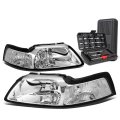 Auto Dynasty Chrome Housing Clear Corner Headlight Head Lamps Tool Kit For Ford Mustang 99-04 
