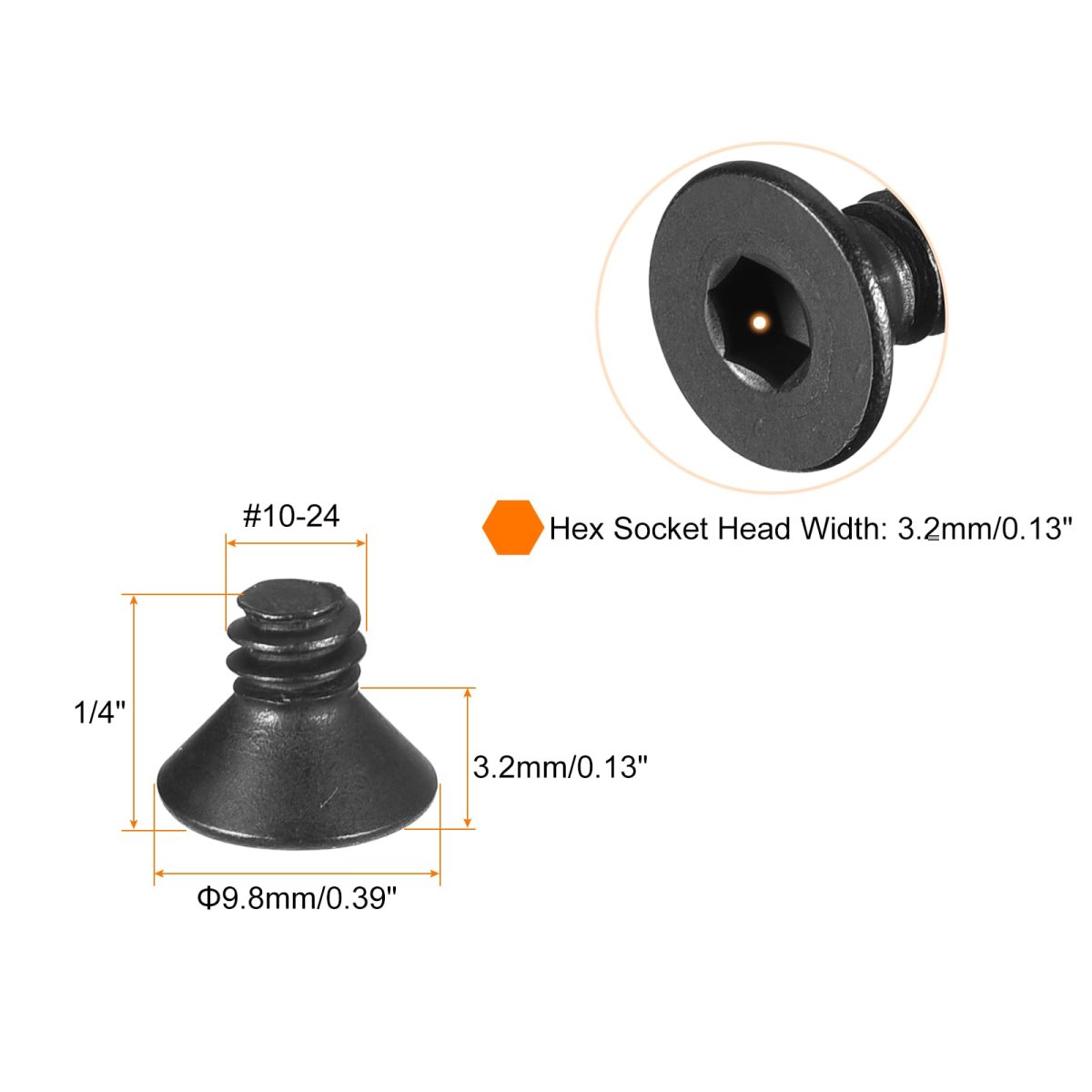 10-24x1 4 Flat Head Socket Cap Screws 10 9 Grade Carbon Steel Hex Countersunk Screw Bolts Machine Fasteners Fully Threaded