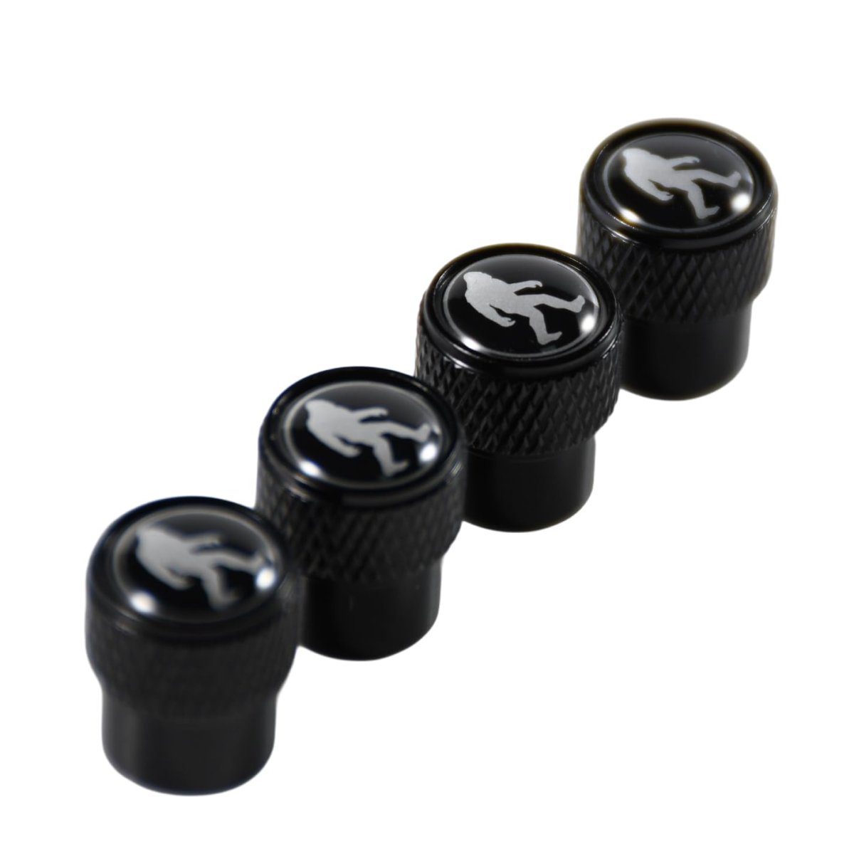 Sasquatch Bigfoot Tire Valve Stem Caps For Ford Bronco 4 Piece Aluminum Alloy Metal Wheel Air Covers With Rubber Gaskets Silver