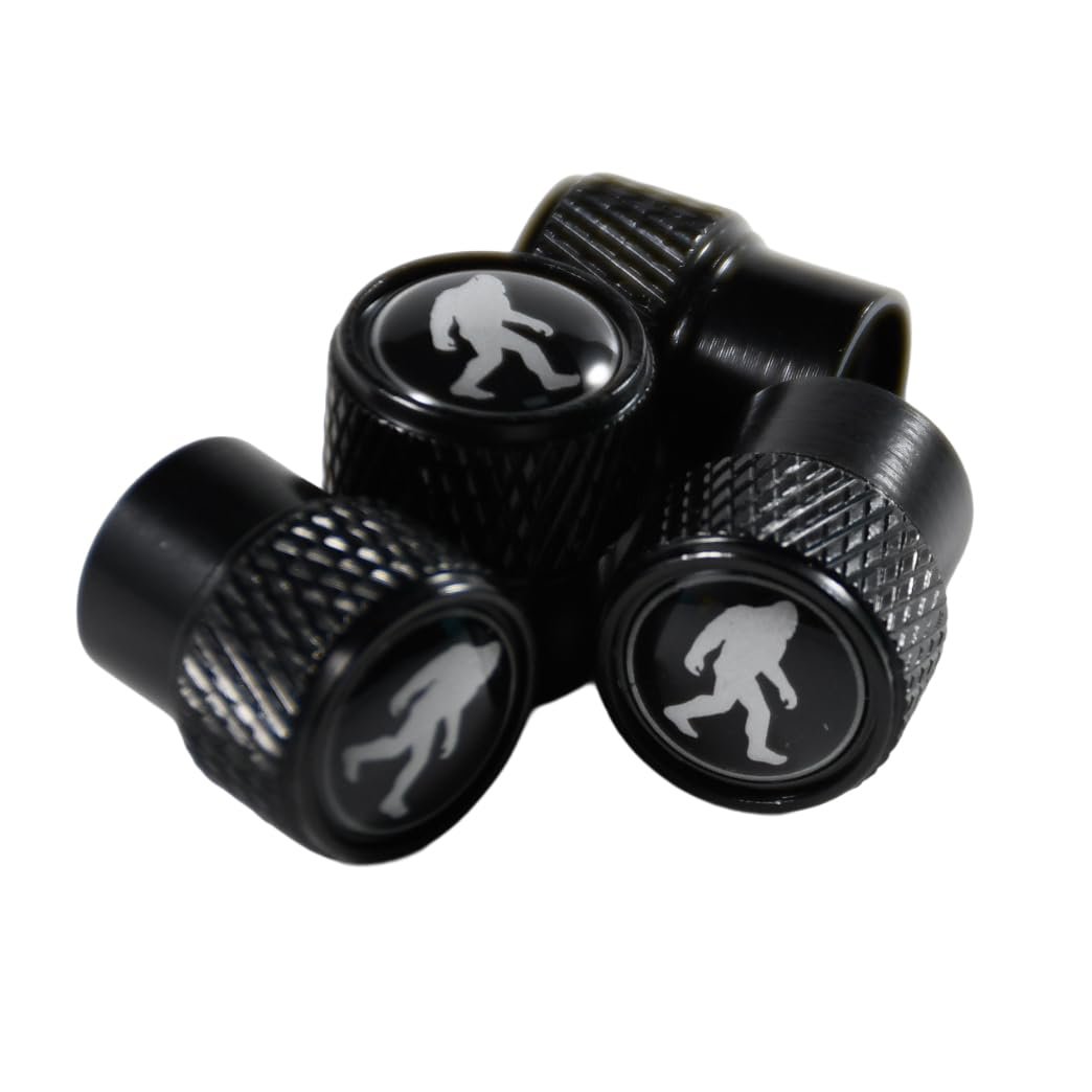 Sasquatch Bigfoot Tire Valve Stem Caps For Ford Bronco 4 Piece Aluminum Alloy Metal Wheel Air Covers With Rubber Gaskets Silver