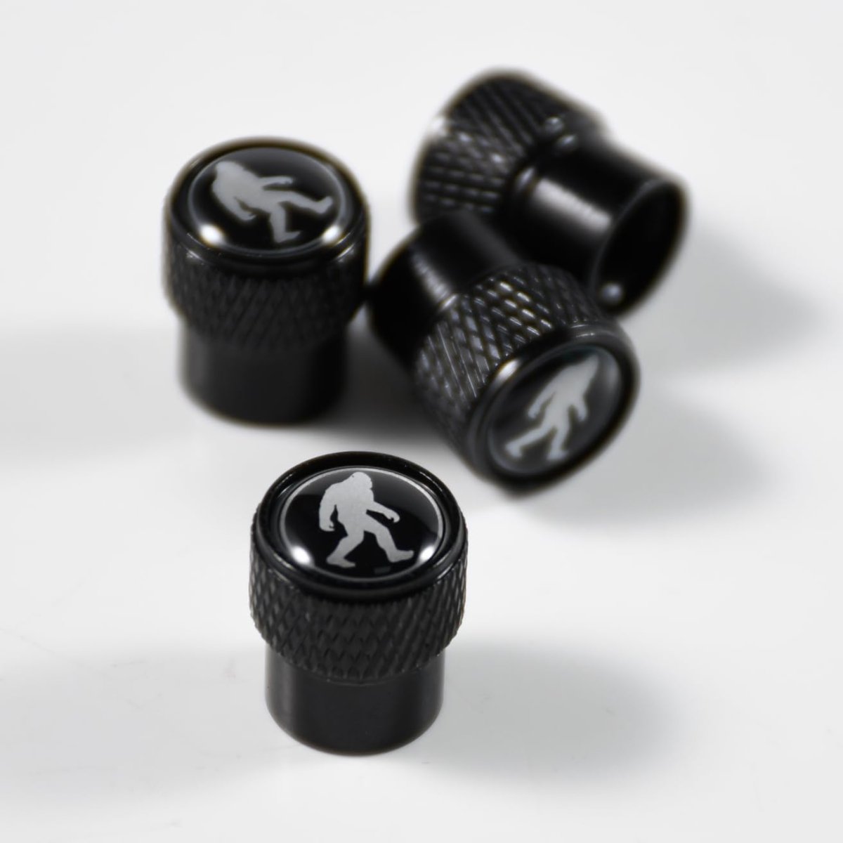 Sasquatch Bigfoot Tire Valve Stem Caps For Ford Bronco 4 Piece Aluminum Alloy Metal Wheel Air Covers With Rubber Gaskets Silver
