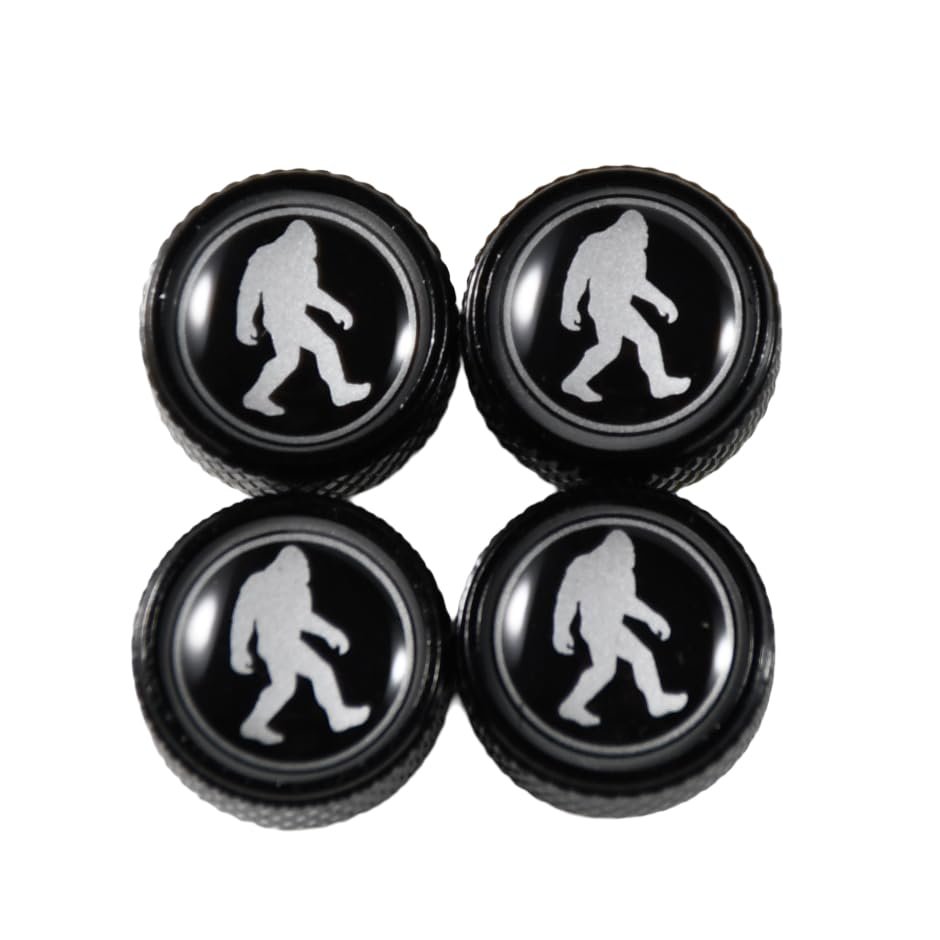 Sasquatch Bigfoot Tire Valve Stem Caps For Ford Bronco 4 Piece Aluminum Alloy Metal Wheel Air Covers With Rubber Gaskets Silver