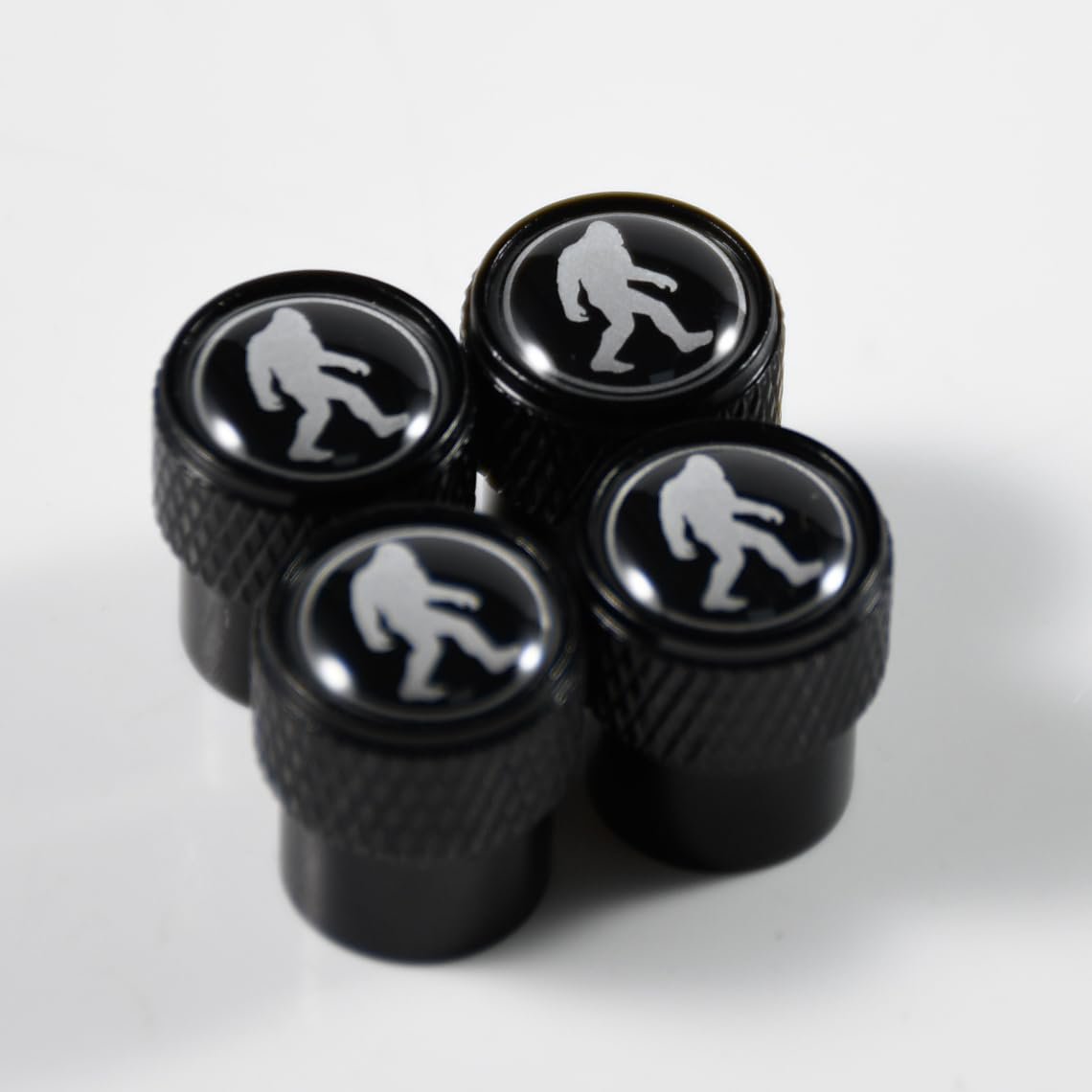 Sasquatch Bigfoot Tire Valve Stem Caps For Ford Bronco 4 Piece Aluminum Alloy Metal Wheel Air Covers With Rubber Gaskets Silver