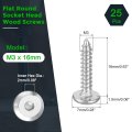 M3 X 16mm 25 Pack Flat Round Socket Head Screws Stainless Steel Self Tapping Full Thread Hex Cap Bolt For Wood Furniture