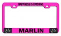 Happiness Is Catching Marlin Fishing Pink Metal License Plate Frame Heavy Duty Stainless Steel Tag Holder For Us And Canada 