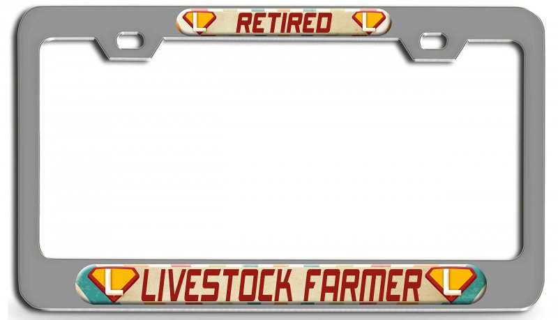 Retired Livestock Farmer 3d Metal License Plate Frame Heavy Duty Auto Suv Truck Tag Holder 12 X 6 In Universal Fit Rust And