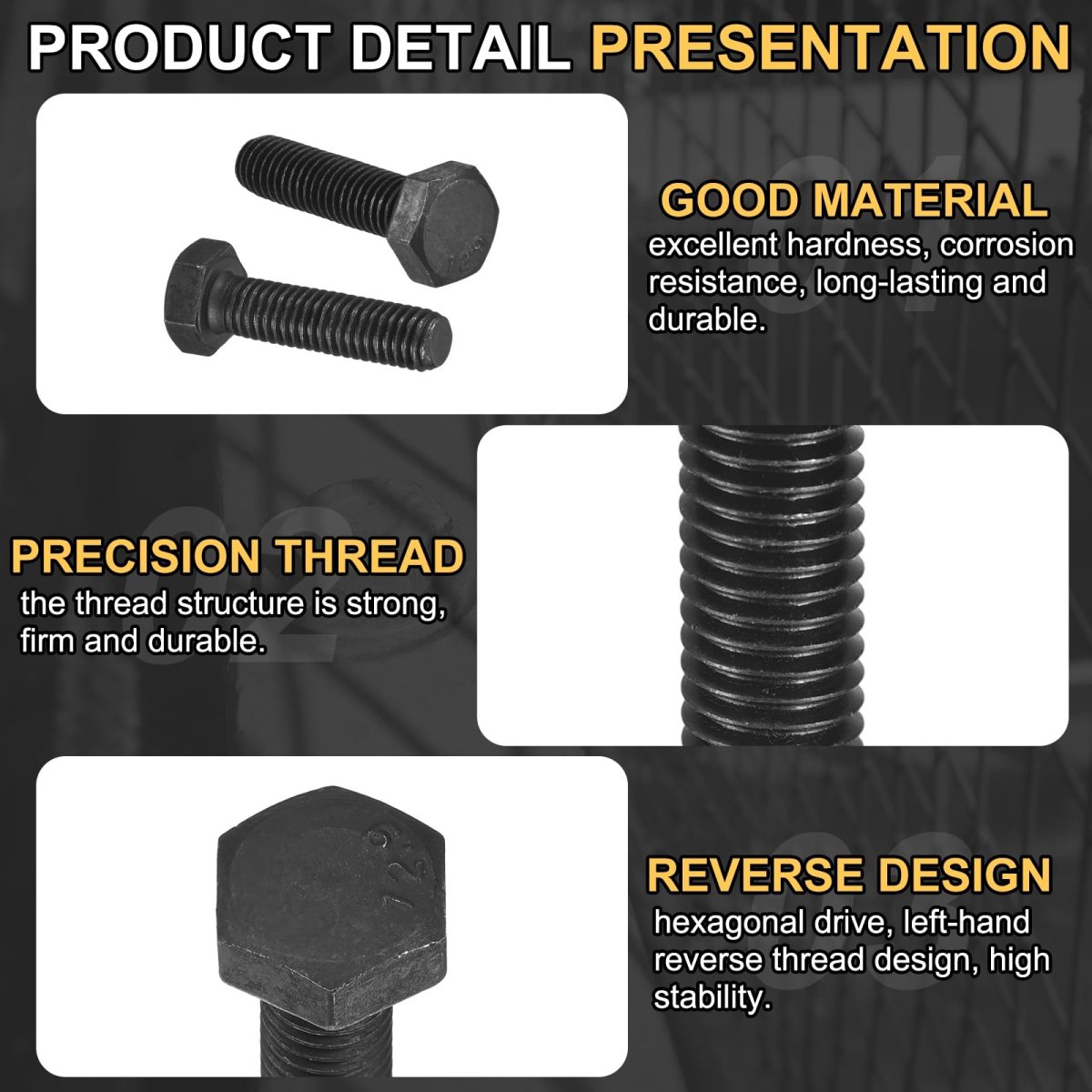 2pcs M8-1 25 X 30mm Left Hand Hex Head Bolt Black Oxide Carbon Steel Reverse Fully Threaded Fastener Screws Bolts For Machinery