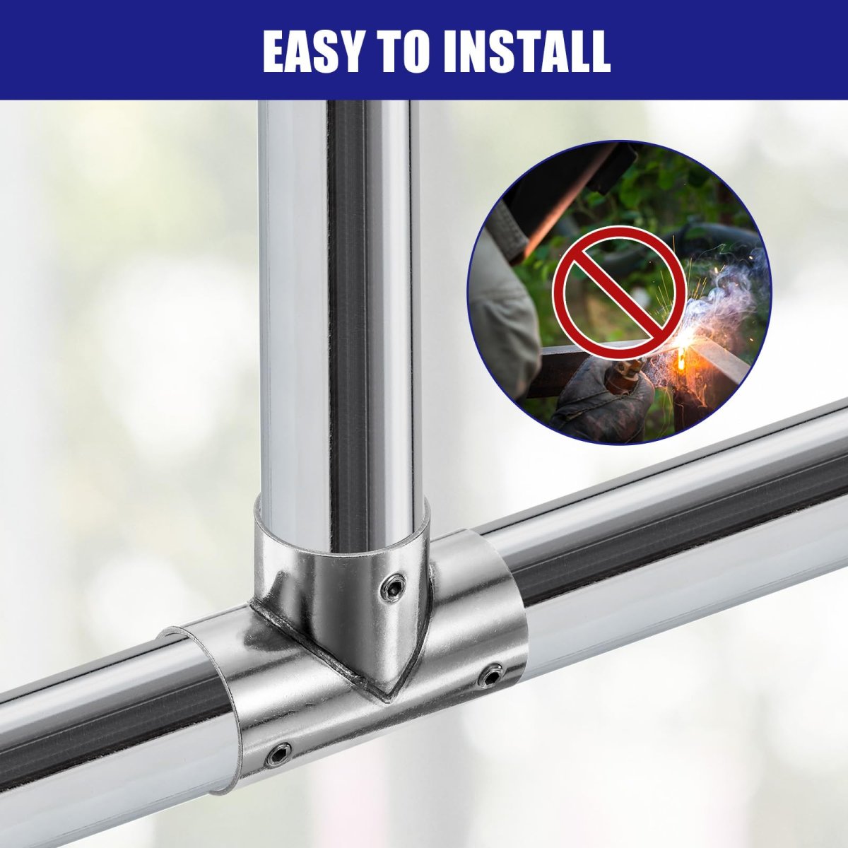 2pcs Tee Structural Pipe Connectors 3 Way End Rails Clamp With Wrench Stainless Steel Corner Fittings For Diy Shelf Garden