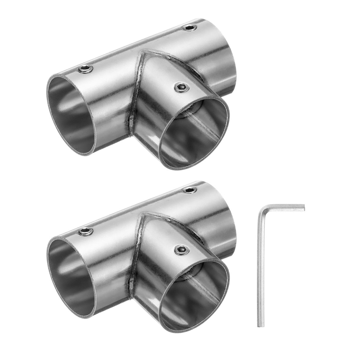2pcs Tee Structural Pipe Connectors 3 Way End Rails Clamp With Wrench Stainless Steel Corner Fittings For Diy Shelf Garden