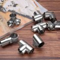 2pcs Tee Structural Pipe Connectors 3 Way End Rails Clamp With Wrench Stainless Steel Corner Fittings For Diy Shelf Garden