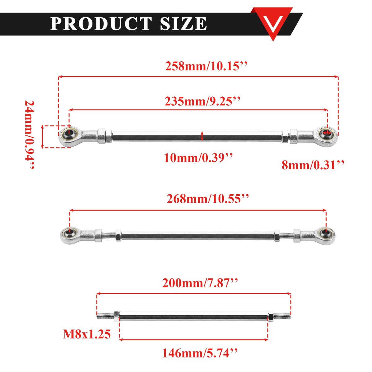 2pcs 200mm 7 87in Universal 10 1in X 5 16 8mm Tie Rod End Steering Kit For Go Kart Off Road Dirt Bike Atv Pr-qtlg