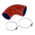 Universal 90 Degrees Silicone Hose With Clamps 60mm To 70mm Id 90mm Length Red Blue Coolant For Engine Oil And Brake Fluid 