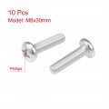 Uxcell M8x30mm Machine Screws Pan Phillips Cross Head Screw 304 Stainless Steel Fasteners Bolts 10pcs