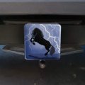 Black Friesian Horse Rearing Up In Storm Tow Trailer Hitch Cover Plug Insert