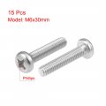 Uxcell M6x30mm Machine Screws Pan Phillips Cross Head Screw 304 Stainless Steel Fasteners Bolts 15pcs