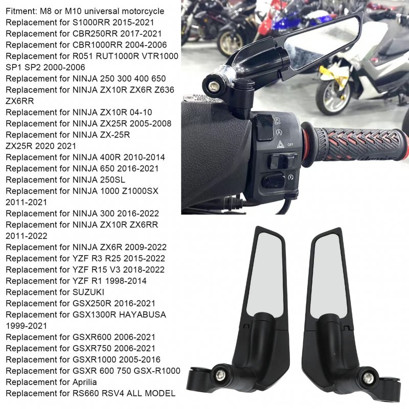 Adjustable Rotating Side Mirror 2pcs Motorcycle Wing Handlebar Rear View Seismic Replacement For S1000rr 2015a 2021