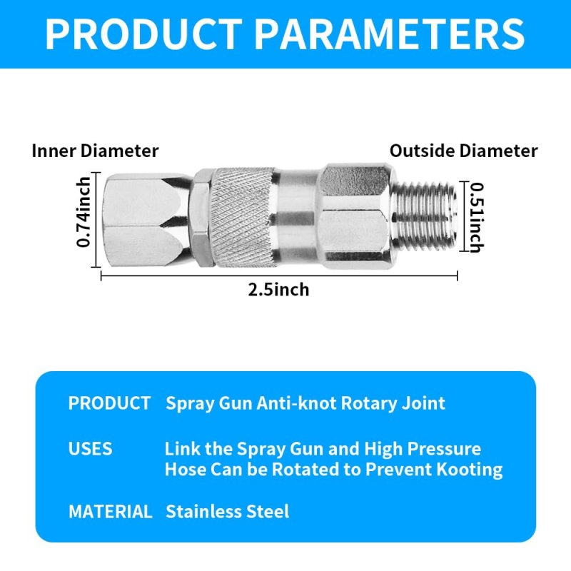 Jxzsj 1 4-inch Stainless Steel Airless High Pressure Spray Gun Swivel Joint For Graco Painters Spray Hose 2 Pack
