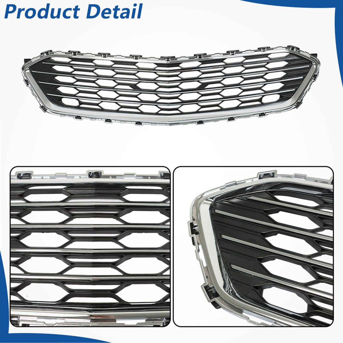 Black With Silvery Molding Frame Front Bumper Grille Upper And Lower Honeycomb 2pcs Replacement For Cruze 2016-2018