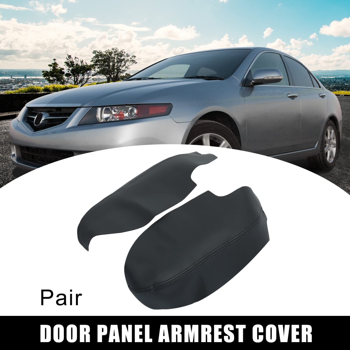 1pair Front Door Cover Armrest Pad Replacement Microfiber Leather For Acura Tsx 2010-2014 Black
