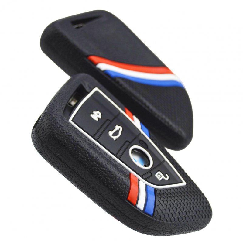 Striped Silicone Remote Key Fob Case Cover For Bmw 1 2 3 4 5 6 7 M Series X1 X2 X3 X5 X6 Z4 4 Button Protective Shell 2015 To
