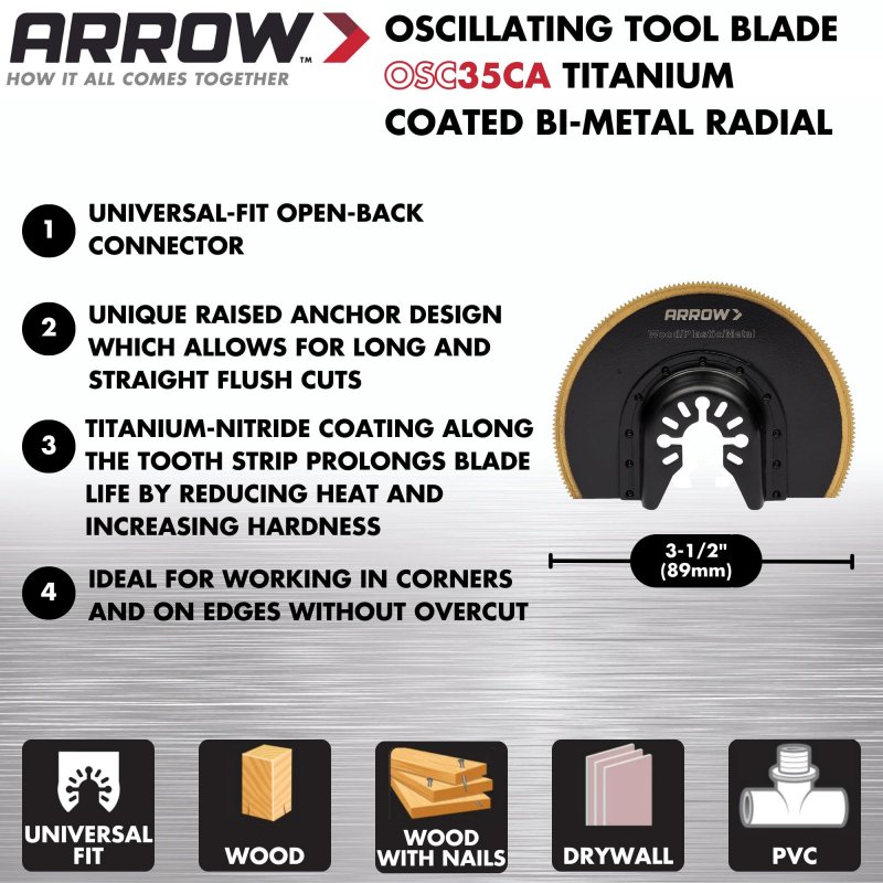 Osc35ca Titanium Coated Bi-metal Oscillating Tool Radial Saw Blade For Wood Metal Pvc And Drywall 3 5 In
