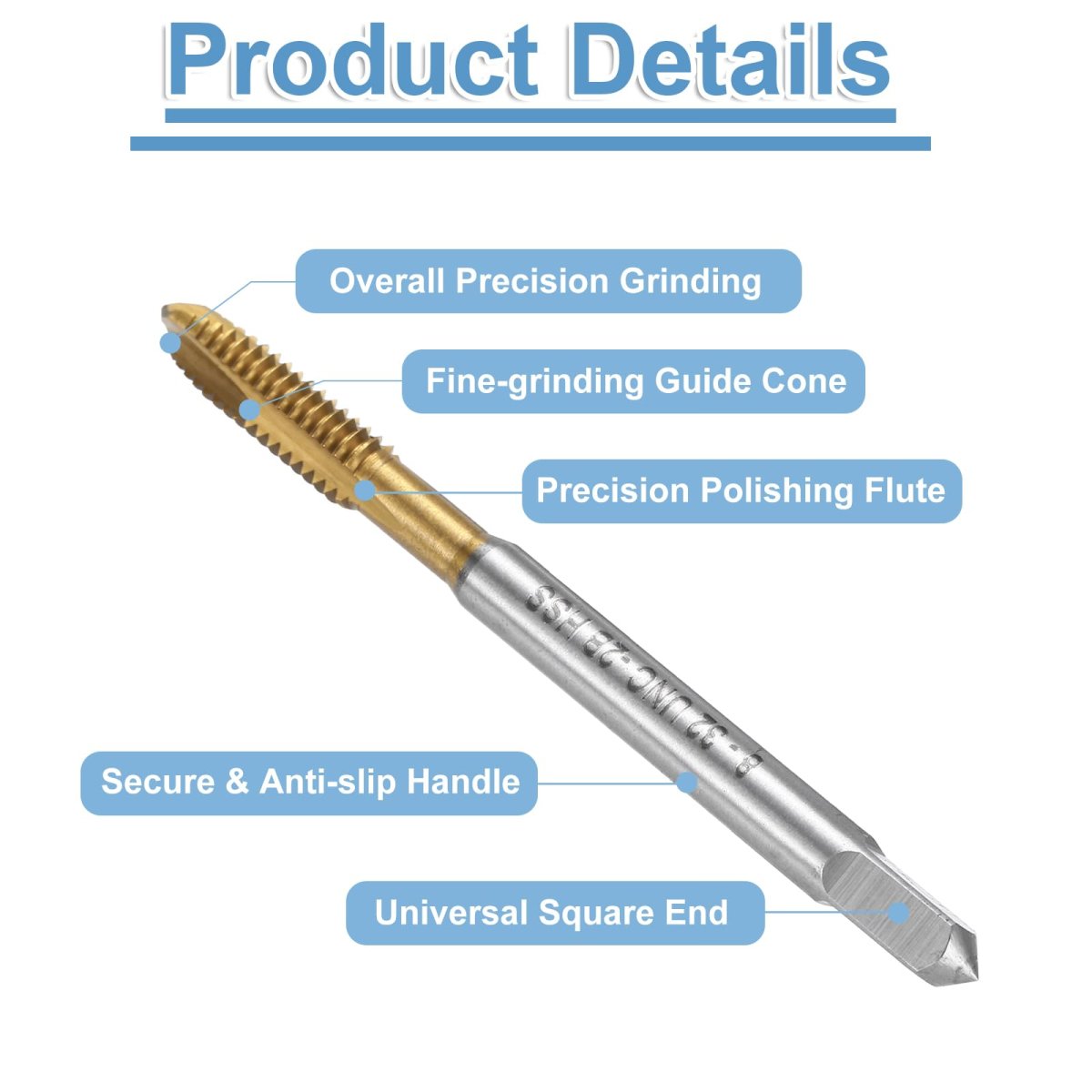 Spiral Point Plug Threading Tap 8-32 Unc Ground Threads H2 High Speed Steel 6542 Titanium Coated Screw Taps Tapping Bit For