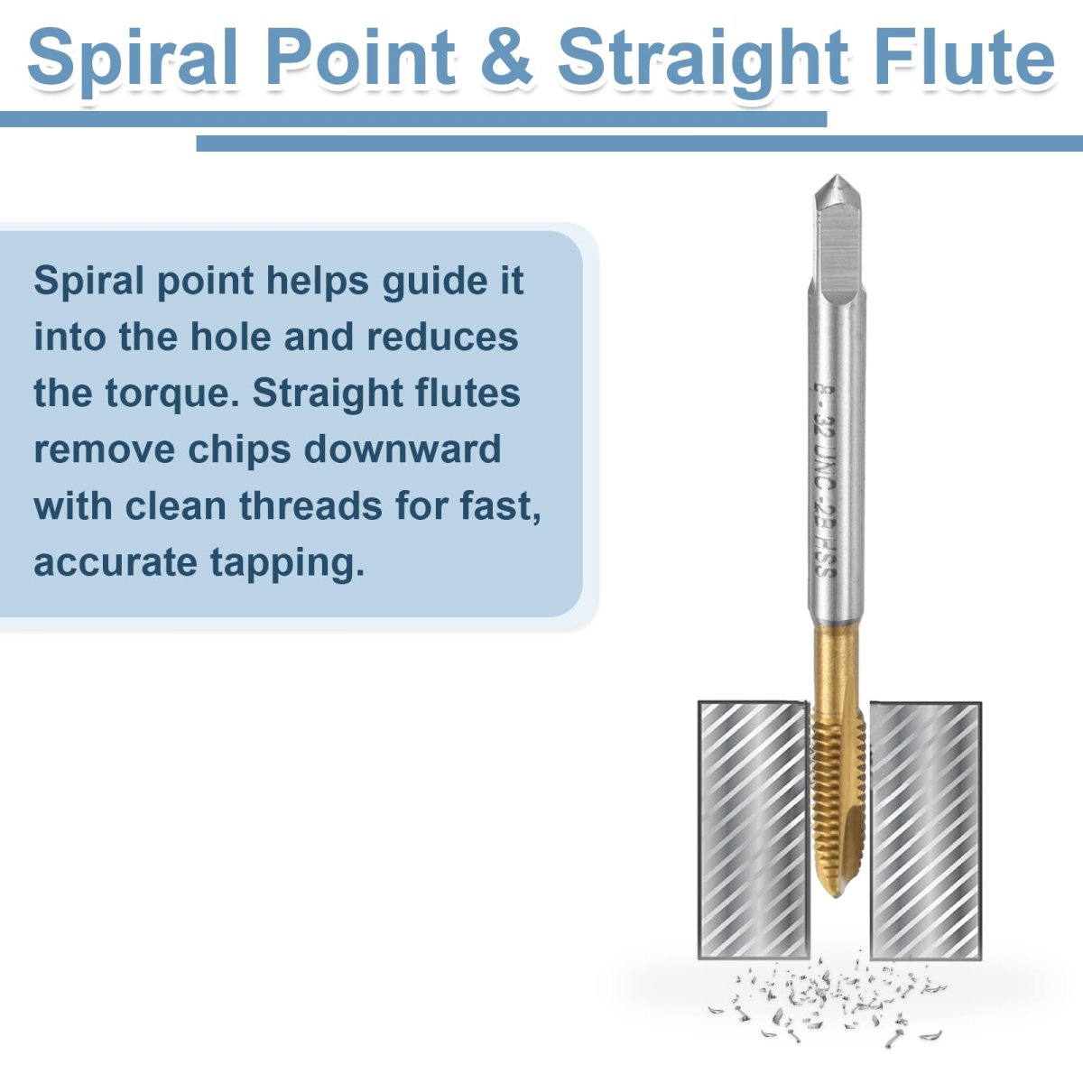 Spiral Point Plug Threading Tap 8-32 Unc Ground Threads H2 High Speed Steel 6542 Titanium Coated Screw Taps Tapping Bit For