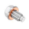 M12x1 5 Magnetic Oil Drain Plug 28mm Length Stainless Steel Pan Nut Bolt With Copper Crush Washer Universal Leak-proof 