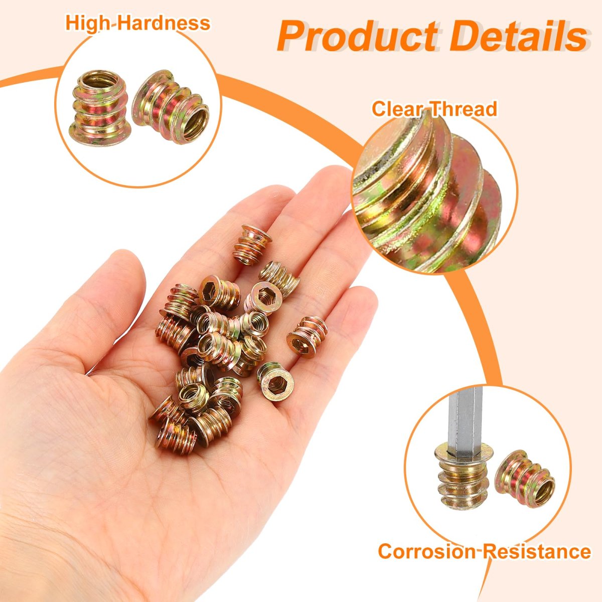 Wood Furniture M5x10mm Threaded Insert Nuts Interface Hex Socket Drive 10pcs
