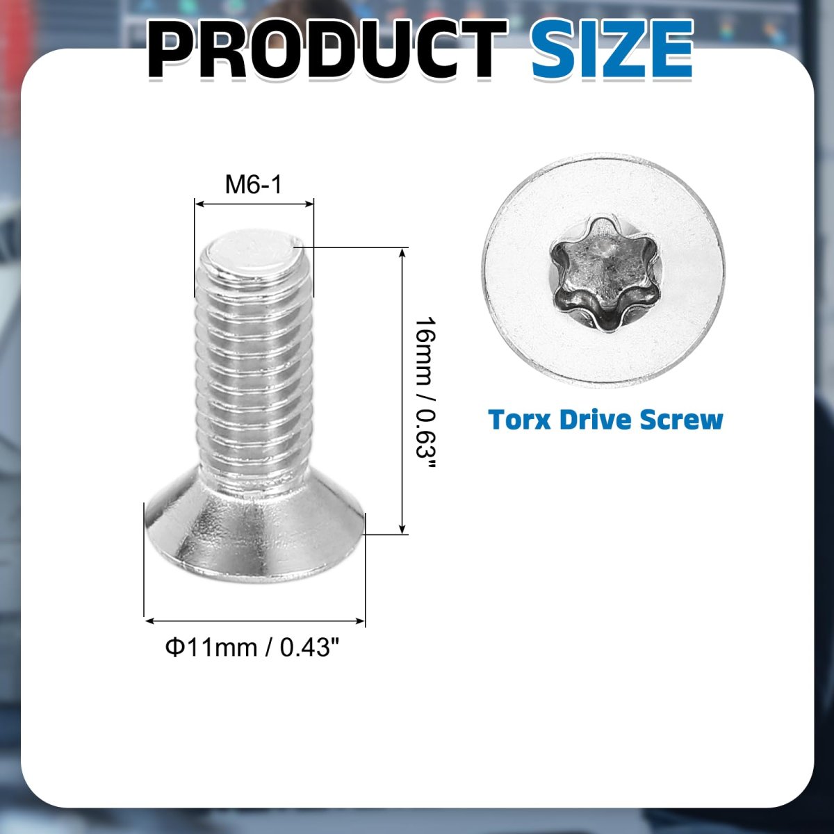 M6-1 X 16mm Flat Head Torx Anti Theft Machine Screws 10 Pcs 304 Stainless Steel Drive Countersunk Full Thread Silver