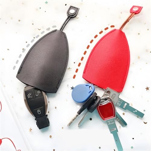 Belomi 2 Pcs Car Key Case Pu Leather Pull-outchain Bags Large-capacity Sleeve Portable Storage Bag Protective Key Pouch For