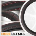 14 1 2 To 15 Inches Microfiber Leather Steering Wheel Cover Red Stitching Car Protector Anti-slip Inner Rubber Lining Universal