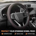 14 1 2 To 15 Inches Microfiber Leather Steering Wheel Cover Red Stitching Car Protector Anti-slip Inner Rubber Lining Universal