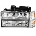 Headlight Assembly Pair Replacement For 1994-1998 Gmc C10 Sierra Suburban Yukon Chrome Housing Amber Reflector Clear Lens 