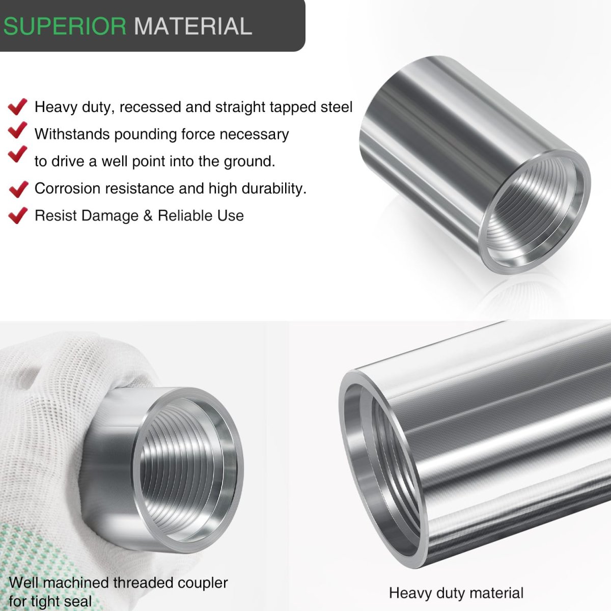 5 Pack 946 1 25 In Drive Female Coupling For Well Point Hand Pump Galvanized Steel Sand Coupler Kit And Pitcher Accessories