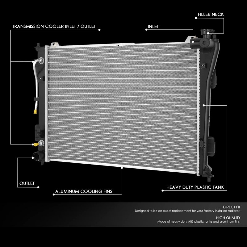 Dna Motoring Oem-ra-13191 Factory Style Aluminum Cooling Radiator For 12-17 Azera 11-14 Sonata 14-16 Cadenza 11-15 Optima At