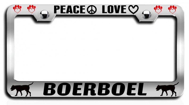 Peace Love Boerboel Dogs Pets Chrome Metal License Plate Frame Tag Holder T54