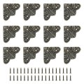 12pcs Vintage Flat Corner Bracket X 1 Metal Desk Protectors Zinc Alloy Decorative Edge Cover With Mounting Nail For Furniture 