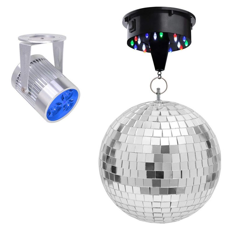 Yescom 12 Mirror Disco Ball W Rotating Motor 3w 3 Blue Led Pinspot Spot Light Kit Home Party Club Lighting