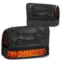 Dna Motoring Hl-hpl-fsup99-sm-am Smoked Amber Headlights With Led Drl For 00-04 Excursion F250 F350 Sd 