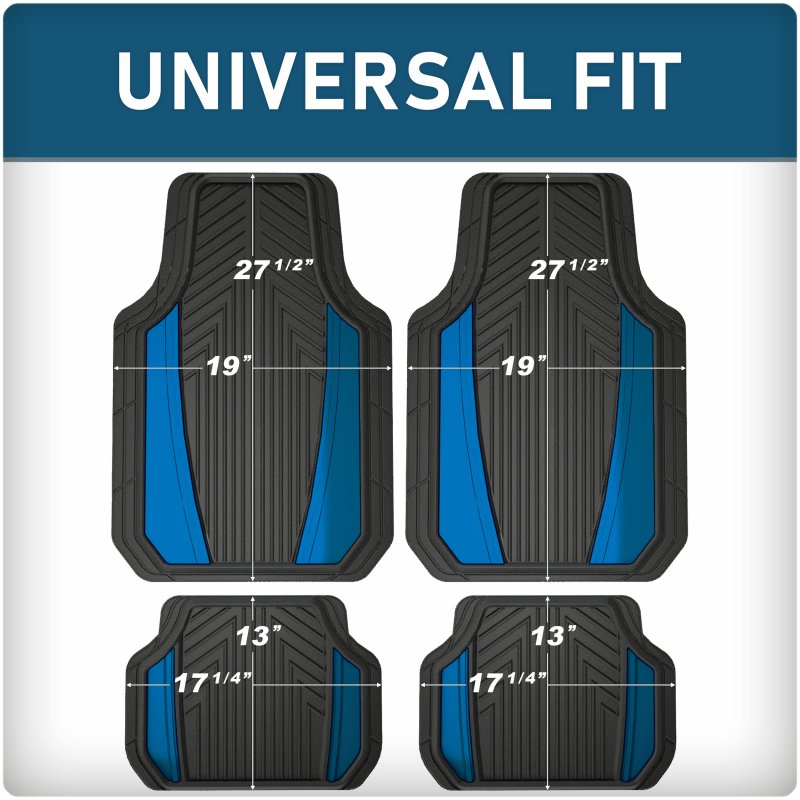 4 Piece Anodized Sport Floor Mats All Weather Trim To Fit Full Coverage Season For Cars Trucks And Suvs Black Blue 80124adc