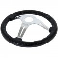 Ajp Distributors 345mm Metallic Black Wood Grain Trim Heavyduty Aluminum Polish Center 3 Spoke Streak Style Deep Dish Steering