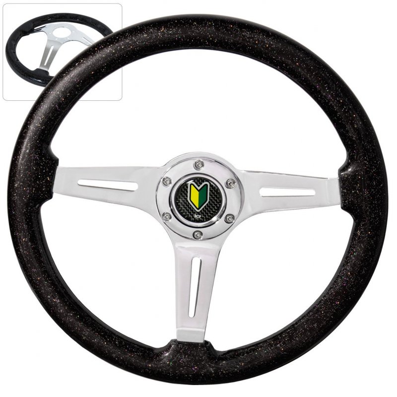 Ajp Distributors 345mm Metallic Black Wood Grain Trim Heavyduty Aluminum Polish Center 3 Spoke Streak Style Deep Dish Steering